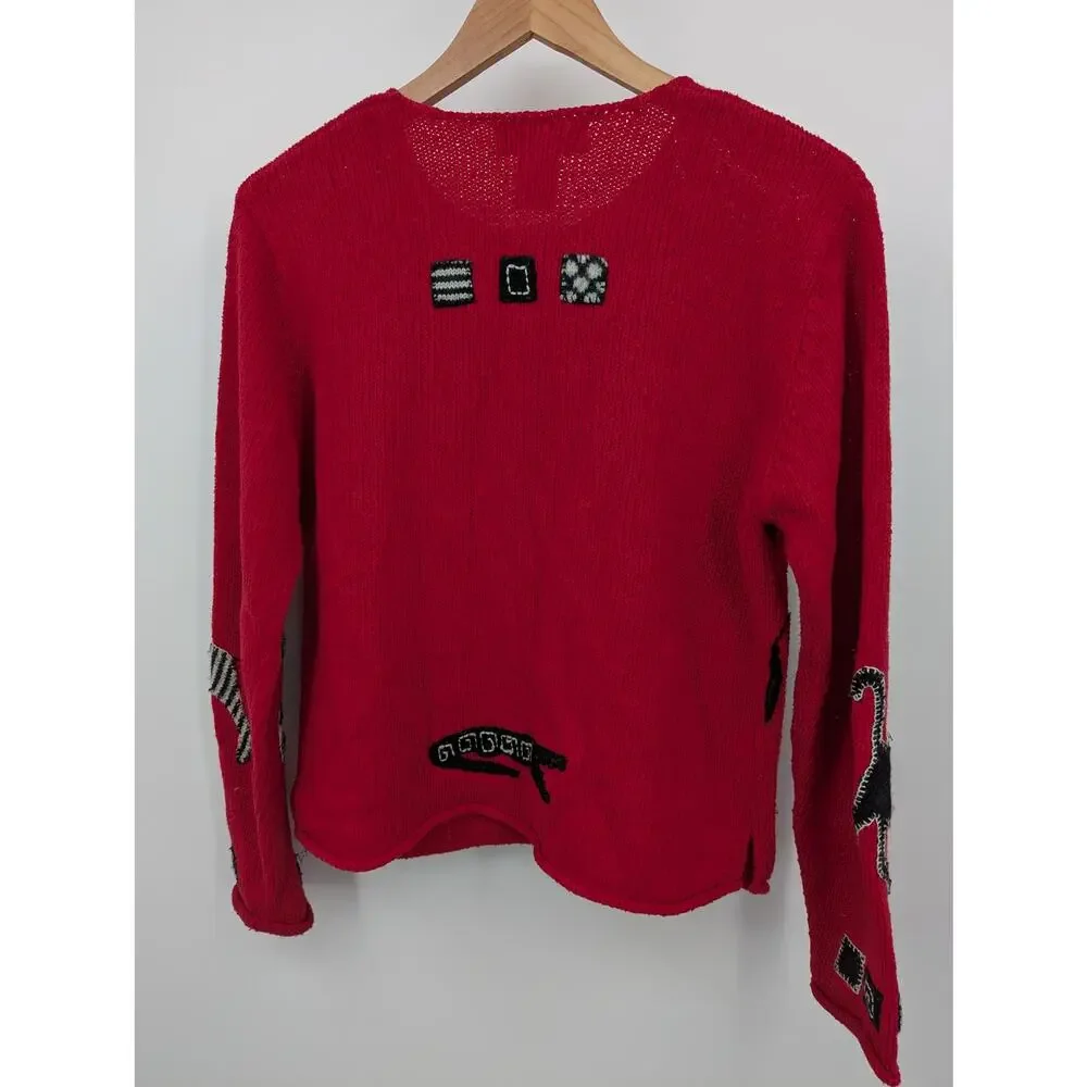 Susan Bristol Red Knit Animal Appliqué Cardigan Sweater Size S 2000 Vintage - Picture 3 of 5